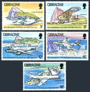 Gibraltar 369-373, MNH. Michel 378-382. Royal Air Force, 60th Ann. 1978. Planes.