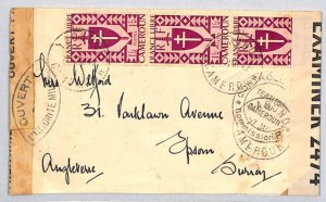 France Cols CAMEROON WW2 Cover Yaounde DOUBLE CENSOR 1942 Epsom Surrey ZF117