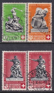 Switzerland 1940 Sc B100-2,B104 National Fete Day Statue Red Cross Fund Stamp U