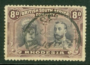 Sg 185 Rhodesia 8d Black & Purple Perf 131⁄2. A Very Fine Used CDS Example-