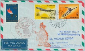 67995 - SAN MARINO - POSTAL HISTORY - 1964 Olympic FLIGHT COVER via BERLIN-