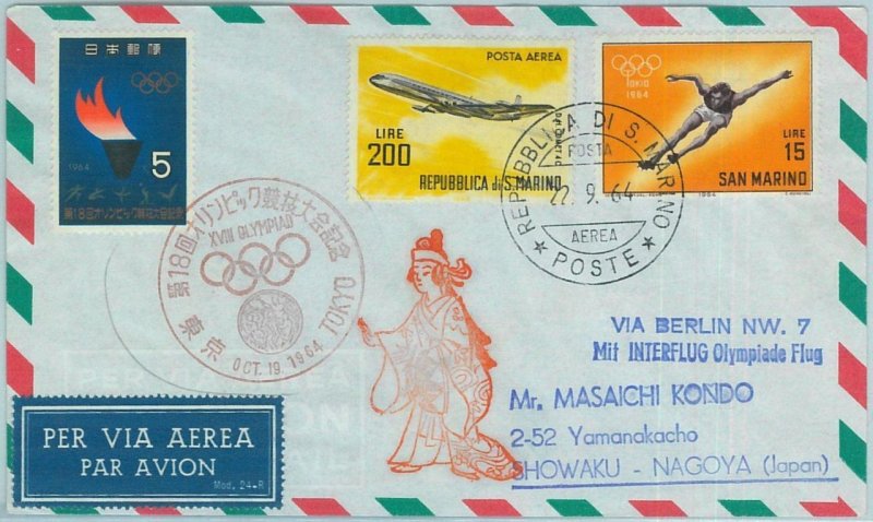 67995 - SAN MARINO - POSTAL HISTORY - 1964 Olympic FLIGHT COVER via BERLIN-