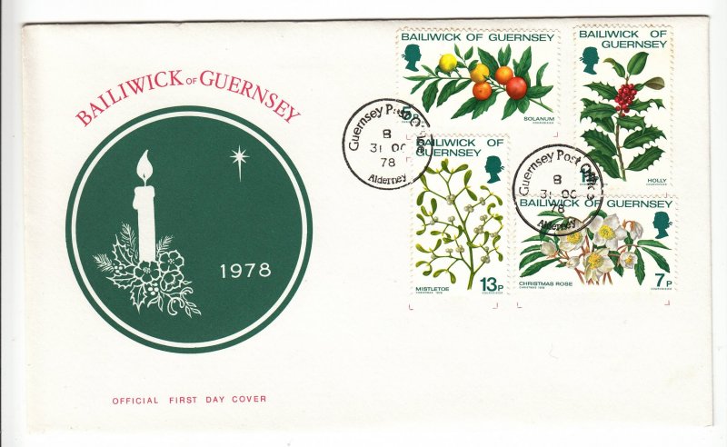 Guernsey Christmas 1978 FDC pmk Alderney