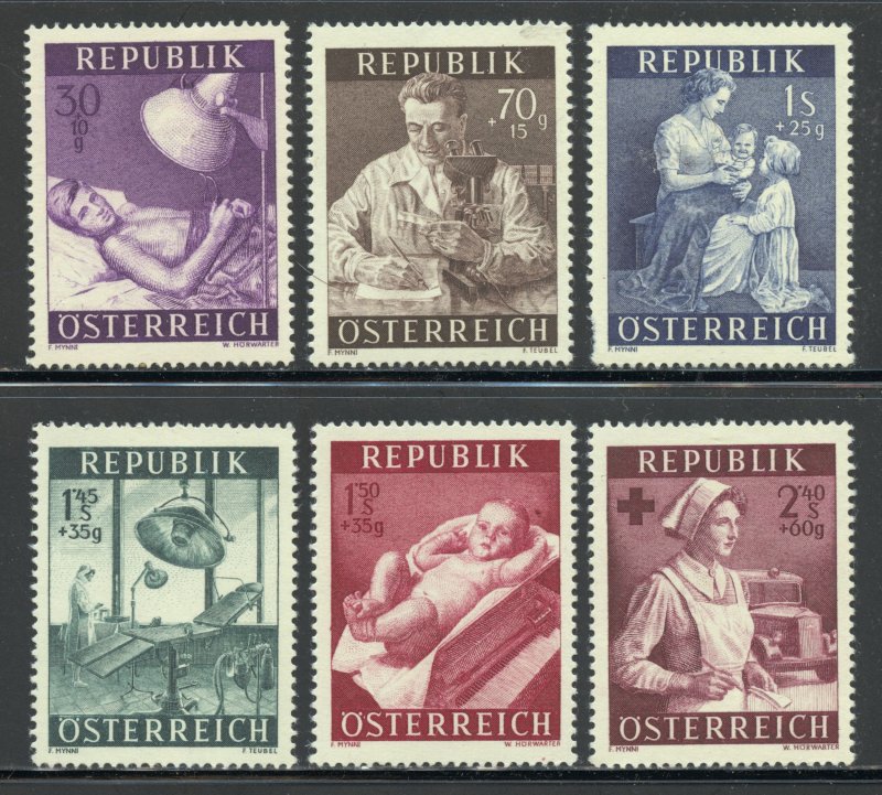 Austria Scott B288-B293 Unused LHOG - 1954 Social Welfare Surtax - SCV $14.30