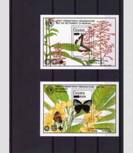 GUYANA 1992 Butterflies 2 s/s Ovpt. Black Perforated mnh.vf