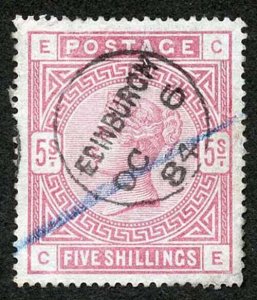 SG176 5/- on BLUED PAPER 1884 Edinburgh CDS (repaired bottom right) Cat 4000