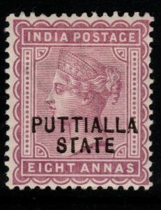 INDIA-PATIALA SG12 1885 8a DULL MAUVE OVPT IN BLACK MTD MINT