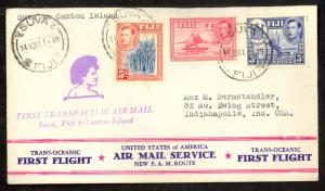 FIJI FFC 1941 First Flight Cover Suva to CANTON ISLAND Gilbert and Ellice Island