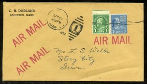 U.S. Scott 810 and 632 on 1954 Abington, Massachusetts Airmail Cover