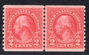 MOMEN: US STAMPS #599 2c COIL LINE PAIR MINT OG NH LOT #79795-3