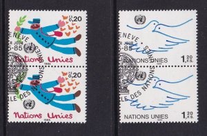 United Nations Geneva  #133-134 cancelled  1985 postman and doves . in pairs