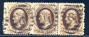 US SCOTT #187-188 COMBINATION STRIP OF 3 USED-F-VF SCV $755 (4/25/24 GP)