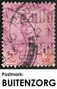 MALAYA JOHOR 6c SG#110 Postmarks JOHOR BHARU & BUITENZORG NETHERLANDS INDIES