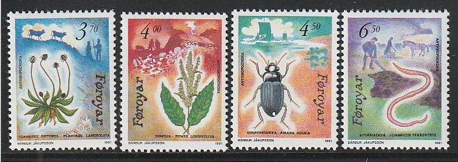 1991 Faroe Islands - Sc 216-9 - MNH VF - 4 single - Flora and Fauna