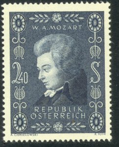 AUSTRIA 1956 WOLFGANG AMADEUS MOZART Issue Sc 609 MNH