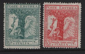 ERITREA, B21-B22, (2)SHORT SET, MNH, 1928, SEMI-POSTAL STAMPS