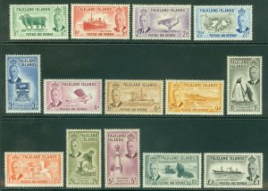 SG 172-185 Falklands 1952. ½d to £1 set of 14. Fine fresh mounted mint CAT £150