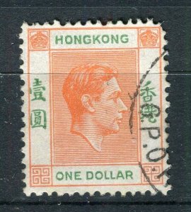 HONG KONG; 1938-40s early GVI Portrait issue fine used Shade of $1 value