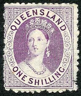 Queensland 1874 1/- Proof in Purple No wmk Perf 13 SCARCE (with gum)