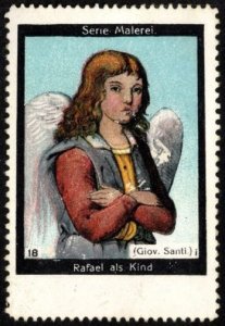 Vintage Germany Poster Stamp Series Painting No. 18 Rafael As A Child