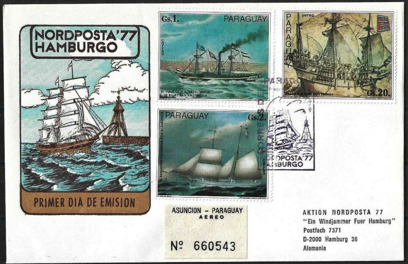 1977 Paraguay Sailing Ships registered FDC to Germany! LOOK!