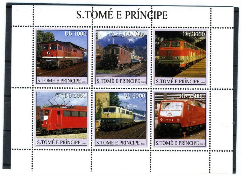 Sao Tome & Principe 2003 TRAINS & LOCOMOTIVES Sheet (6) Perforated Mint (NH)