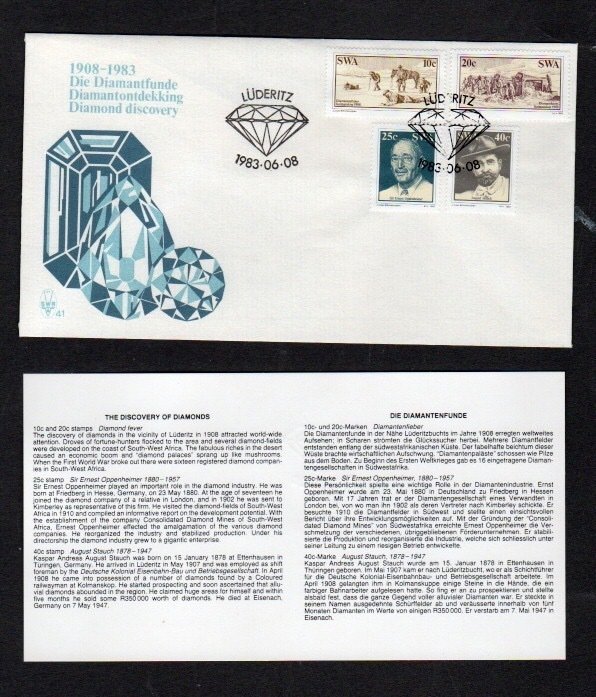 South West Africa Scott 508-511 used on FDC 1908-1983 discovery of diamonds