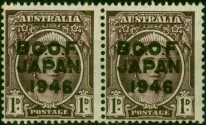 Australia B.C.O.F. Japan 1946 1d Brown-Purple SGJ2 V.F MNH Pair