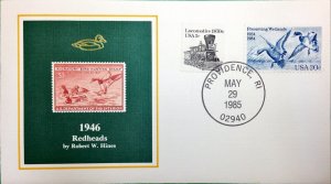 1985 50th Anniversary Duck Stamp FDC of RW13 1946 REDHEADS, RHODE ISLAND