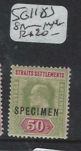 MALAYA STRAITS SETTLEMENTS   (P0906B)  KE 50C  SG 118S SPECIMEN MNG