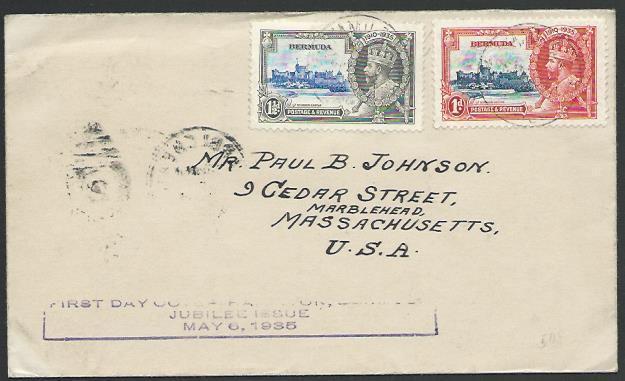 BERMUDA 1935 Jubilee 1d & 1½d on FDC with official handstamp...............53070