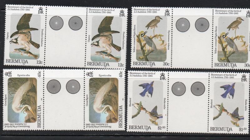 Bermuda Sc 465-68 1985 Audubon stamp set gutter pair mint NH