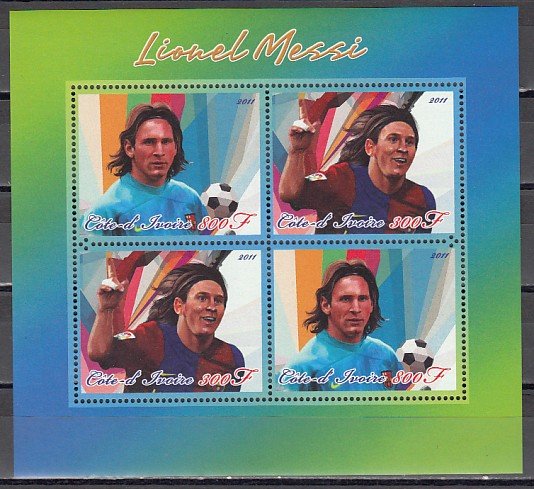 Ivory Coast. 2011 Cinderella issue. Soccer Player sheet of 4. ^