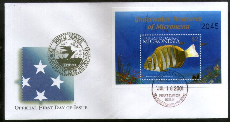 Micronesia 2001 Under Water Fishes Marine Life Animals Sc 448 M/s on FDC # 16574