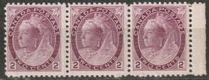 Canada 1898 Sc 76ii strip of 3 MNH** reddish purple