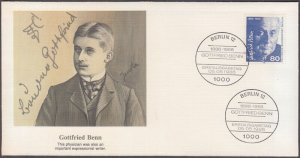 GERMANY (BERLIN) Sc # 9N511 FDC - 100th ANN of BIRTH of WRITER & PHYSICIAN BENN