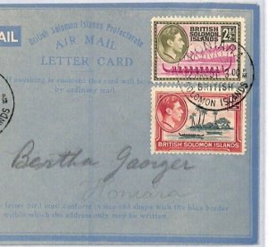 SOLOMON ISLANDS KGVI Air Letter Honiara 1951 {samwells-covers}PJ19