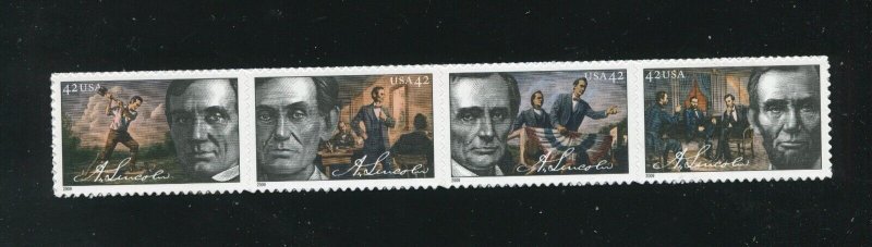 4383a Abraham Lincoln Strip of 4 42¢ Stamps MNH