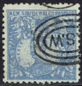 NEW SOUTH WALES 1890 CARRINGTON 20/- WMK 20/- NSW IN CIRCLE PERF 10 USED