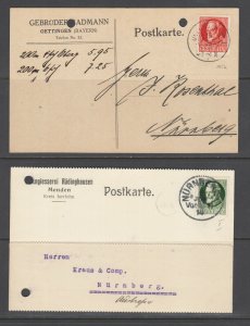 Bavaria Sc 96a, 100 used. 2 post cards, 1914 & 1920 usage, nice cancels, punched