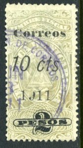 Nicaragua 1911 Fiscal Issues 10¢/2P Gray VFU  Variety T239 ⭐⭐⭐⭐⭐