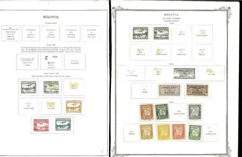 Bolivia 1925-1939 M & U Hinged & in Mounts on a Mix of Remaindered Pages.