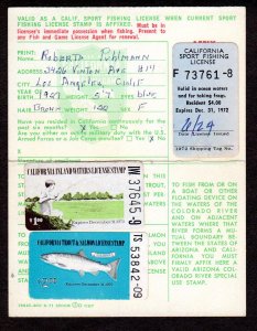 California Fishing License, # CAFV-9, CAF-17, CATS-1, used, 1972 Lot 230738