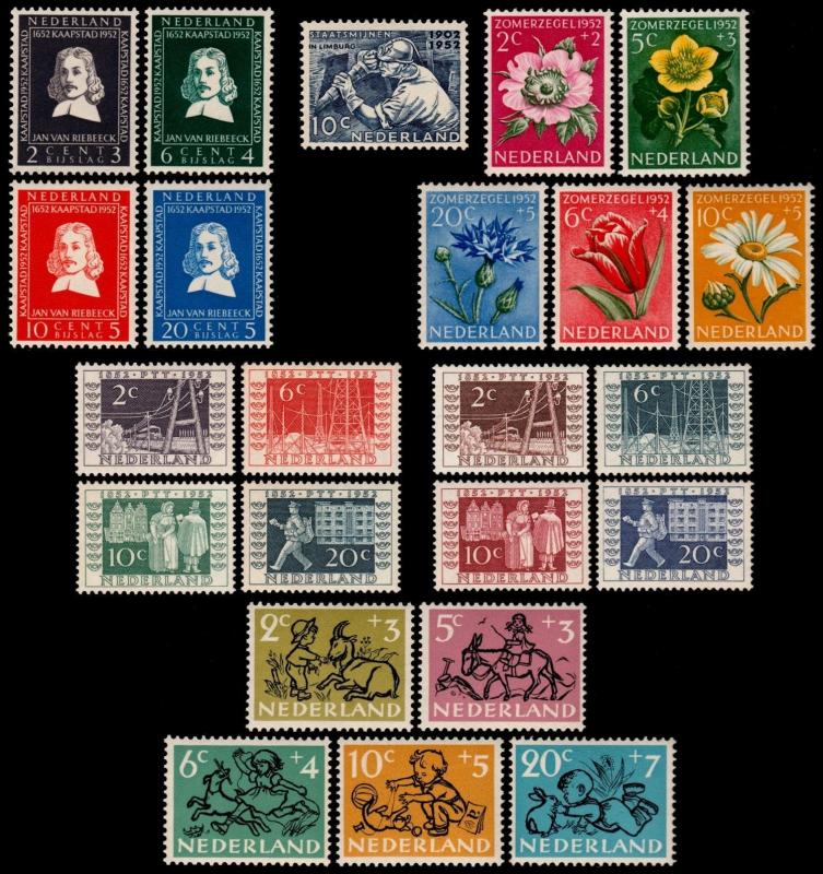 ✔️ NETHERLANDS 1952 - COMPLETE YEAR SET - NVPH 578/600 ** MNH OG CV 173.00 EURO