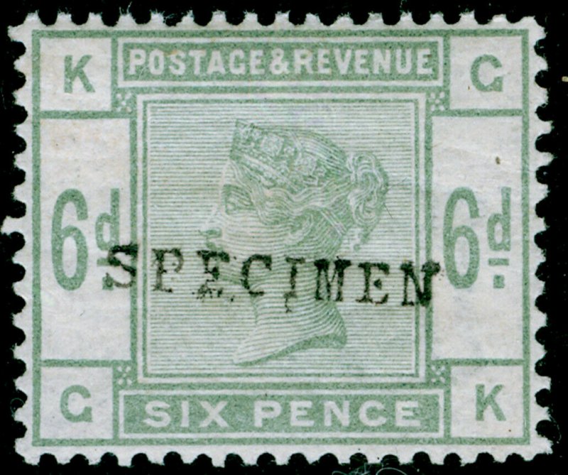 SG194s, 6d dull green, NH MINT. Cat £220+. SPECIMEN. GK 