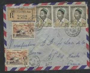 CAMEROONS COVER  (P0404B) 1962  25FX3+5F COWX2 REG A/M COVER MESSAMENA TO FRANCE 