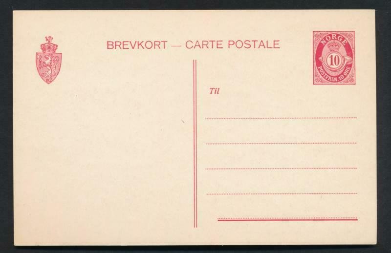 NORWAY Mi. P55 POSTAL STATIONERY POSTAL CARD 10o CARMINE