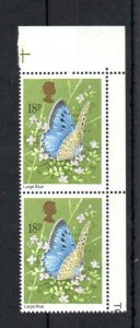 18p BUTTERFLIES UNMOUNTED MINT PAIR + GOLD COLOUR SHIFT