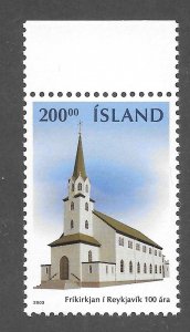 Iceland Scott 989 MNHOG - 2003 Free Church Centennial, Reykjavik - SCV $6.50