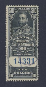 Canada used Revenue W&M Stamp; King George V #FWM71-$10.00 (#14331)